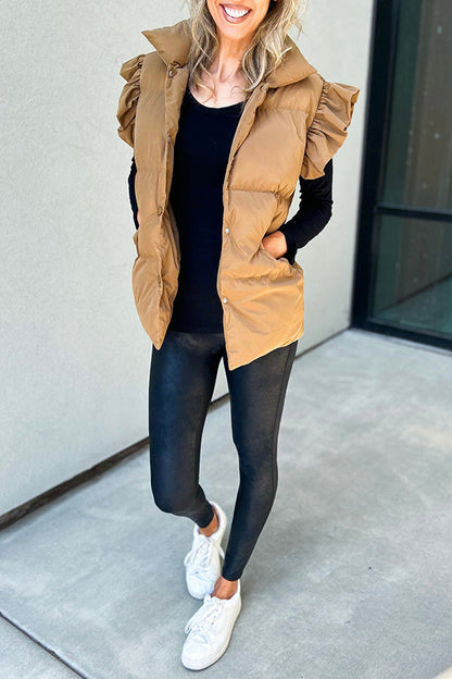 Mila - Vest med høy krage, knappelukking og volangermer