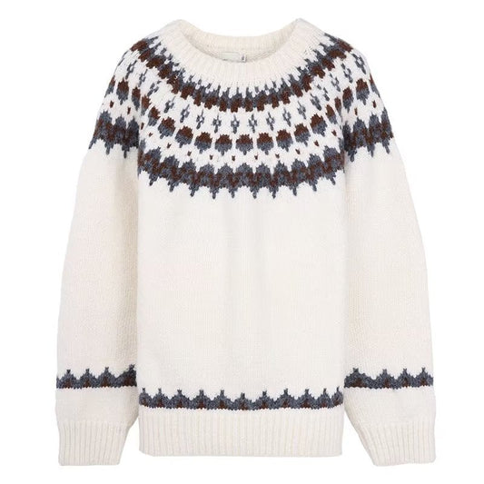 Lina - Slim Fit Fair Isle Genser med Ribbestrikkede Ermer