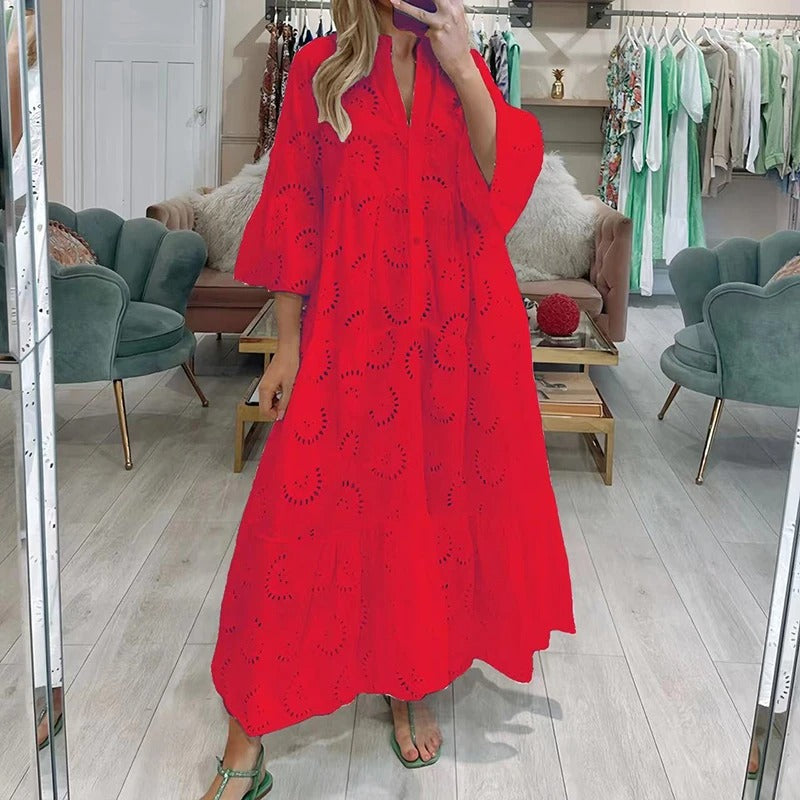 Ella - Elegant Maxikjole Med Flate Ermer Og Blondedetaljer