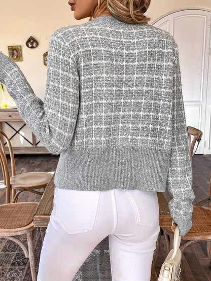 Seraphina - Rutete cardigan langermet med knapper og lomme