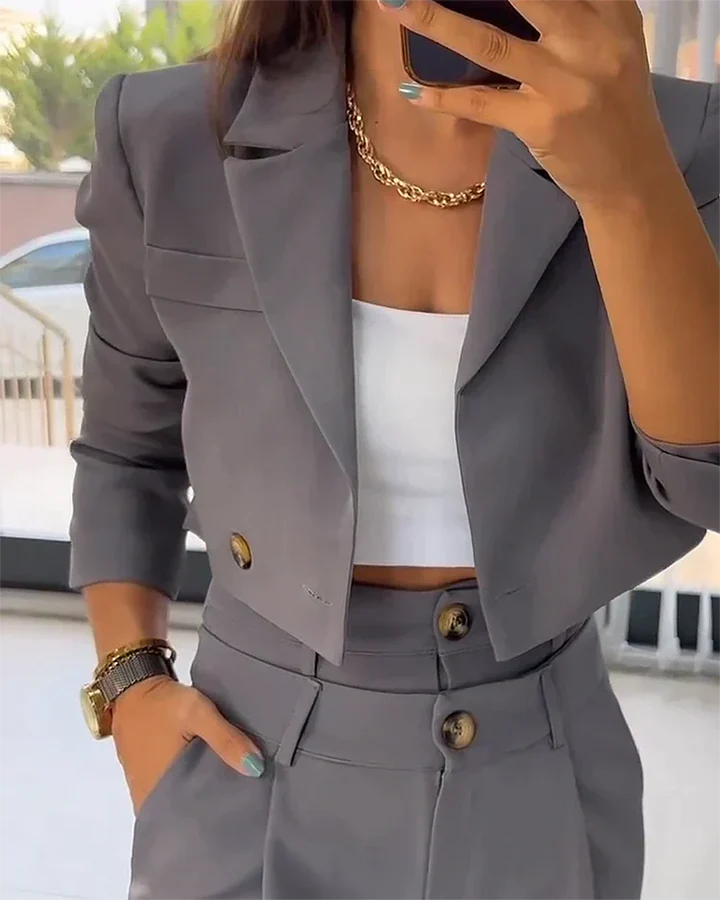 Lena - To-delt sett med langermet kort blazer og vid benbukse