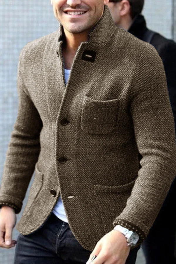 Felix - Langermet Slank Passform Strikket Cardigan med Knapper og Lommer