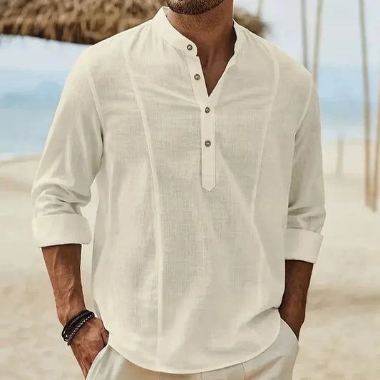Ethan - Knapp opp skjorte med henley krage og lange ermer