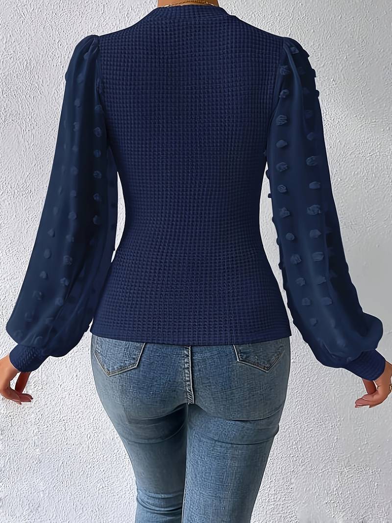 Alicia - Uformell bluse med rund hals og puffermer