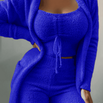 Luisa - Behagelig Fleece 3 Delt Sett med Strikkegenser og Shorts