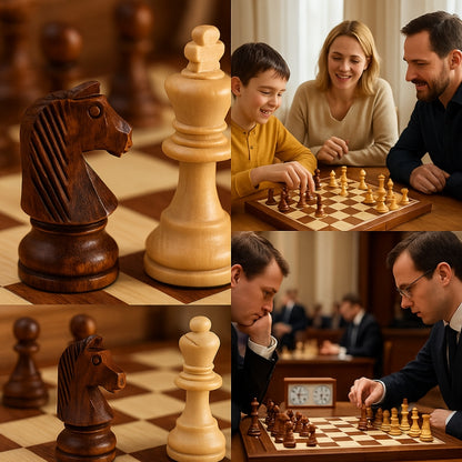 ClassicChess – Sammenleggbart sjakksett i tre med oppbevaringsrom og detaljerte spillebrikker