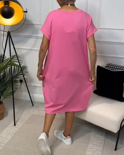 Janice - Casual A linje kjole med korte ermer og sidelommer