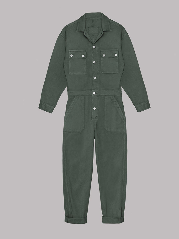 Freya - Avslappet passform front knapp jumpsuit med praktiske lommer