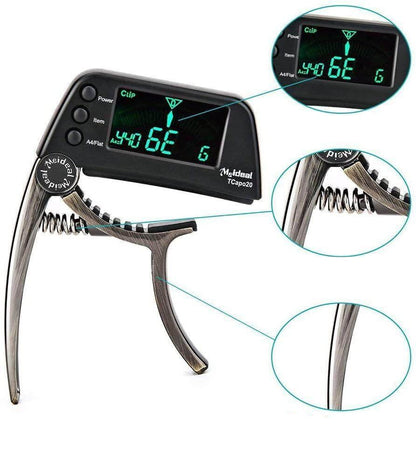 TuneMaster - 2-i-1 gitarcapo og tuner med innebygd digitalt display