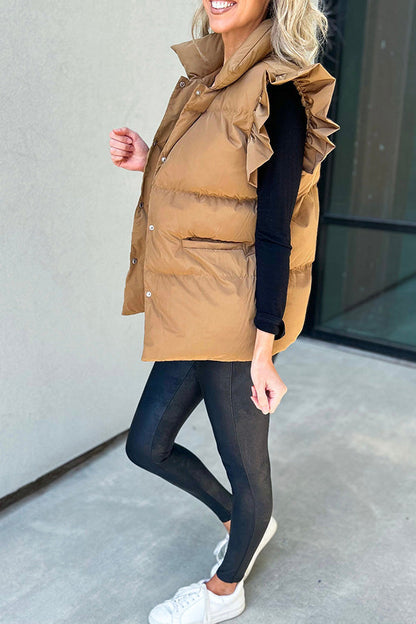 Mila - Vest med høy krage, knappelukking og volangermer