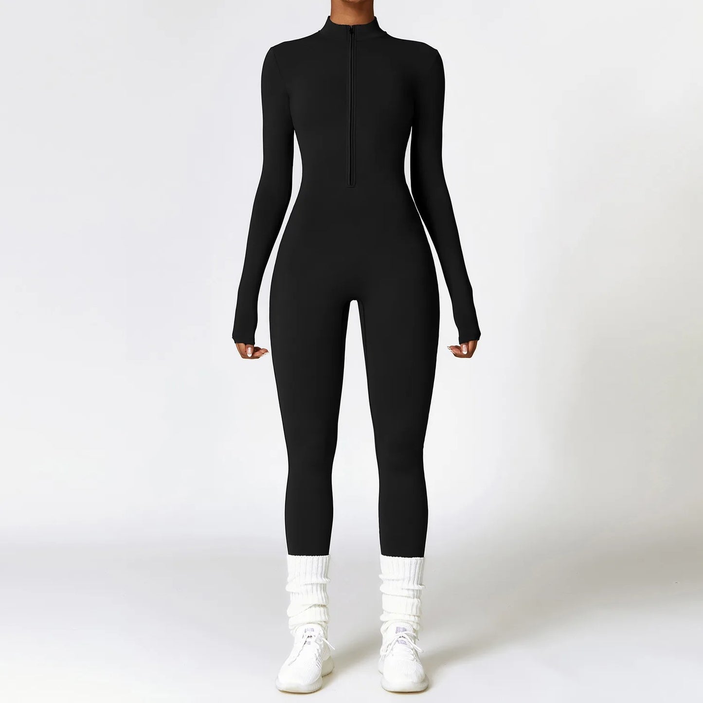 Stephanie - Langermet jumpsuit med høy hals og glidelås lukking