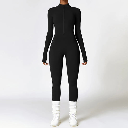 Stephanie - Langermet jumpsuit med høy hals og glidelås lukking