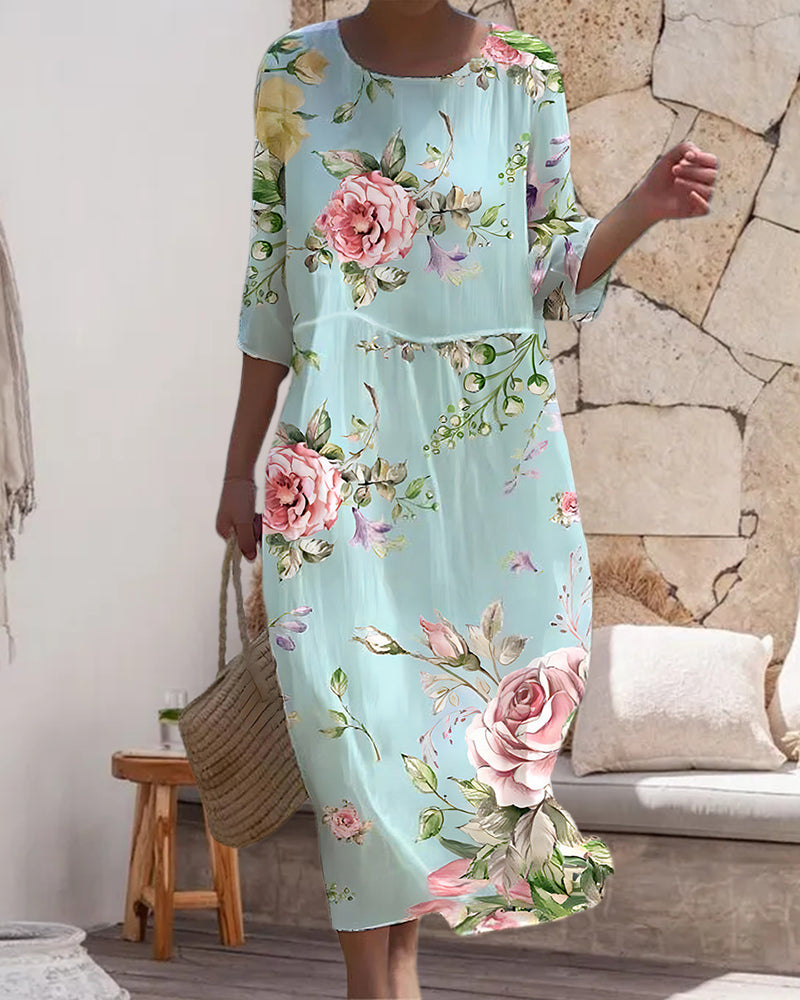 Emma - Klassisk Kjole Med Blomstertrykk