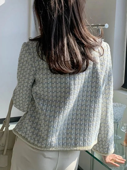 Elena - Stilig tweedjakke med lange ermer og praktiske lommer foran