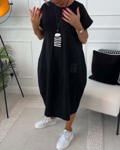 Janice - Casual A linje kjole med korte ermer og sidelommer