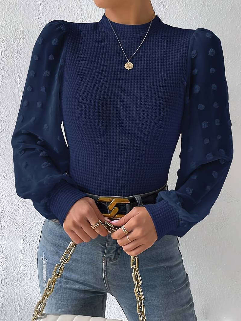 Alicia - Uformell bluse med rund hals og puffermer