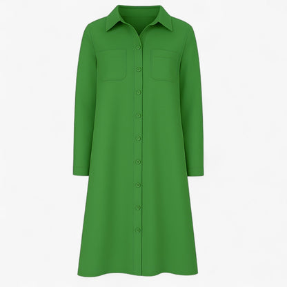 Nora - Skjortekjole med knapp foran med lange ermer og sidelommer