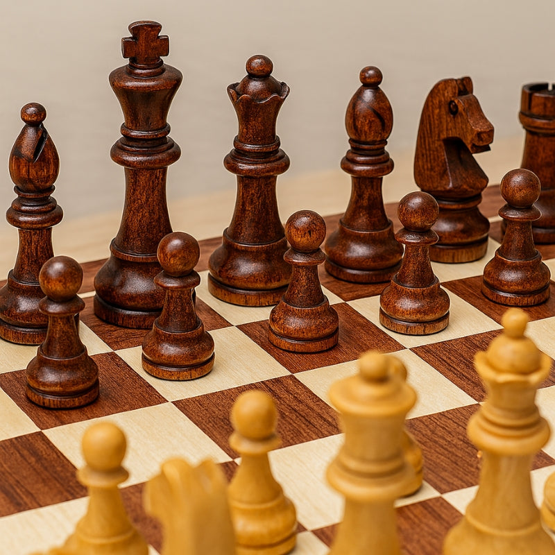 ClassicChess – Sammenleggbart sjakksett i tre med oppbevaringsrom og detaljerte spillebrikker