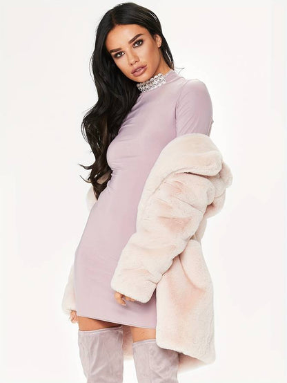 Hannah - Langermet, fluffy kåpe med lommer og revers