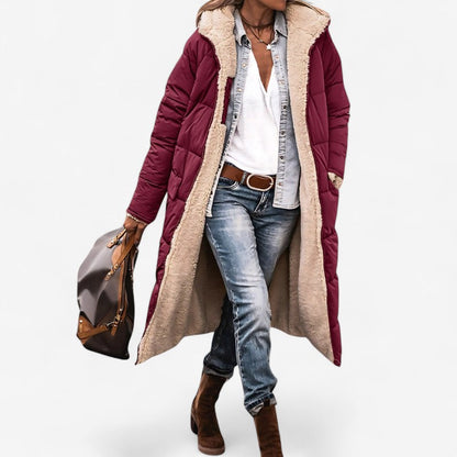 Sofie - Lang jakke med lange ermer hette og sidelommer