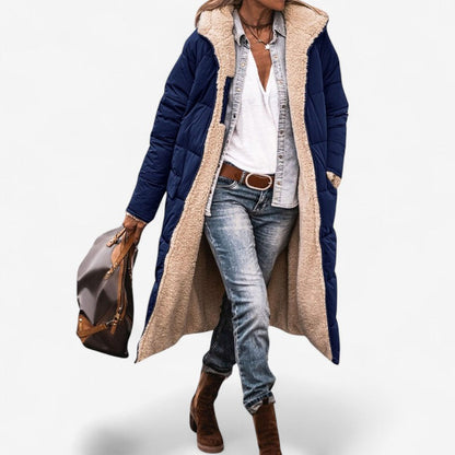 Sofie - Lang jakke med lange ermer hette og sidelommer