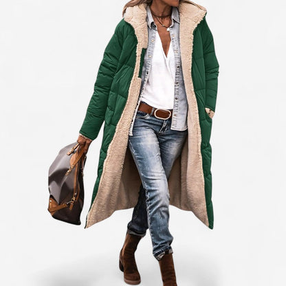 Sofie - Lang jakke med lange ermer hette og sidelommer