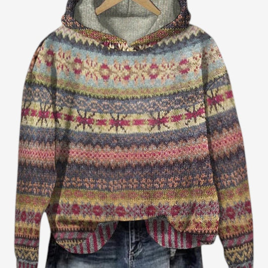 Anna – Løs Hettegenser med Trykt Design