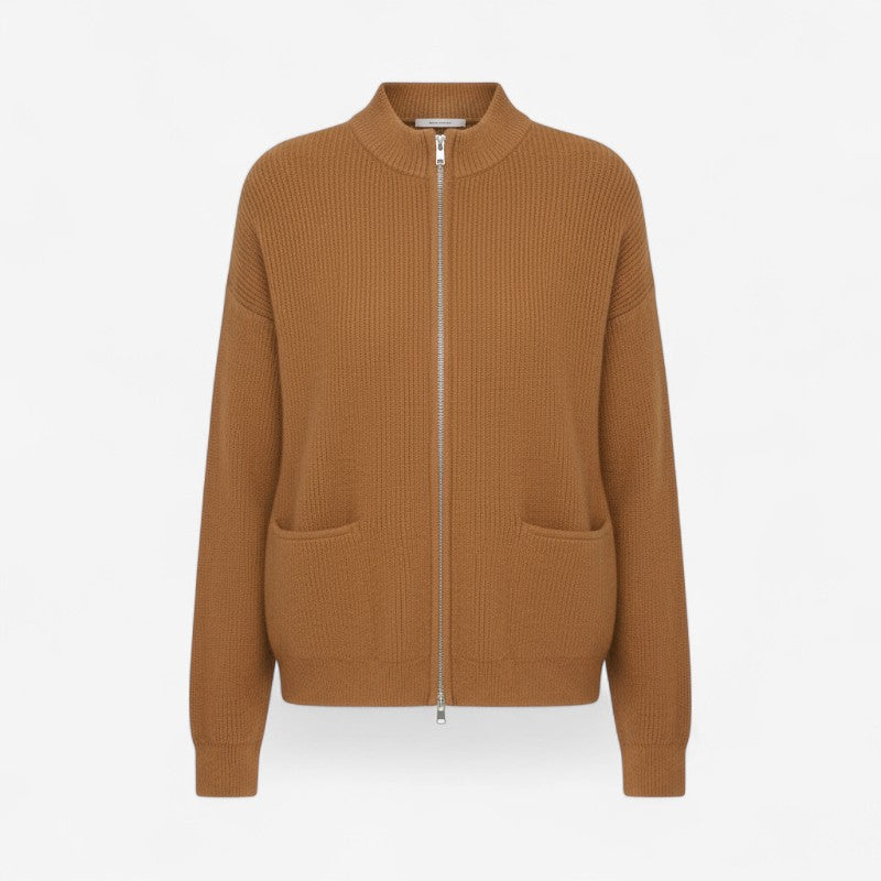 Elvia – Langermet Zip Cardigan med Sidelommer