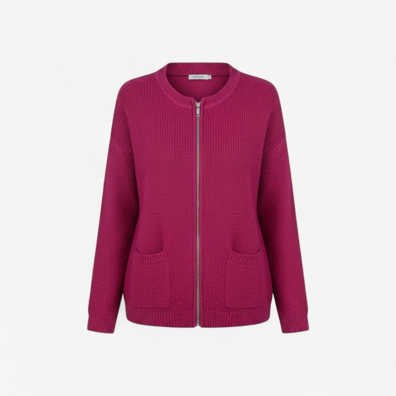 Elvia – Langermet Zip Cardigan med Sidelommer