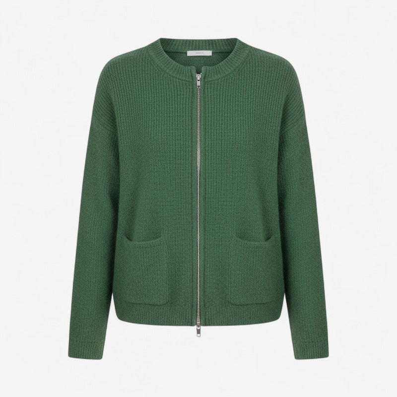 Elvia – Langermet Zip Cardigan med Sidelommer