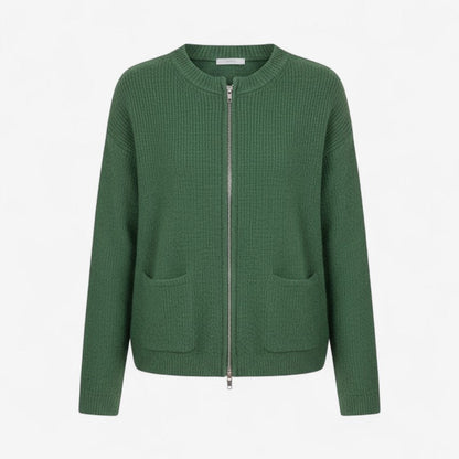 Elvia – Langermet Zip Cardigan med Sidelommer