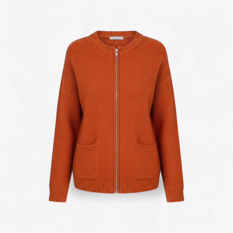 Elvia – Langermet Zip Cardigan med Sidelommer
