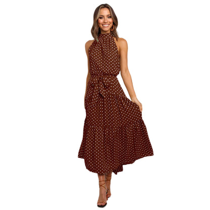 Elena – Moderne midikjole med halterneck og midjebelte