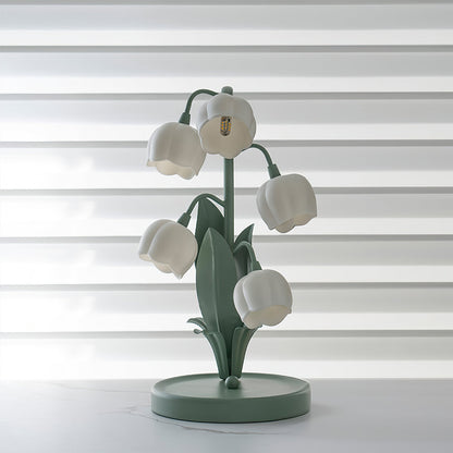 FloraGlow – Metall og Polykarbonat Bordlampe med Orkidemønster