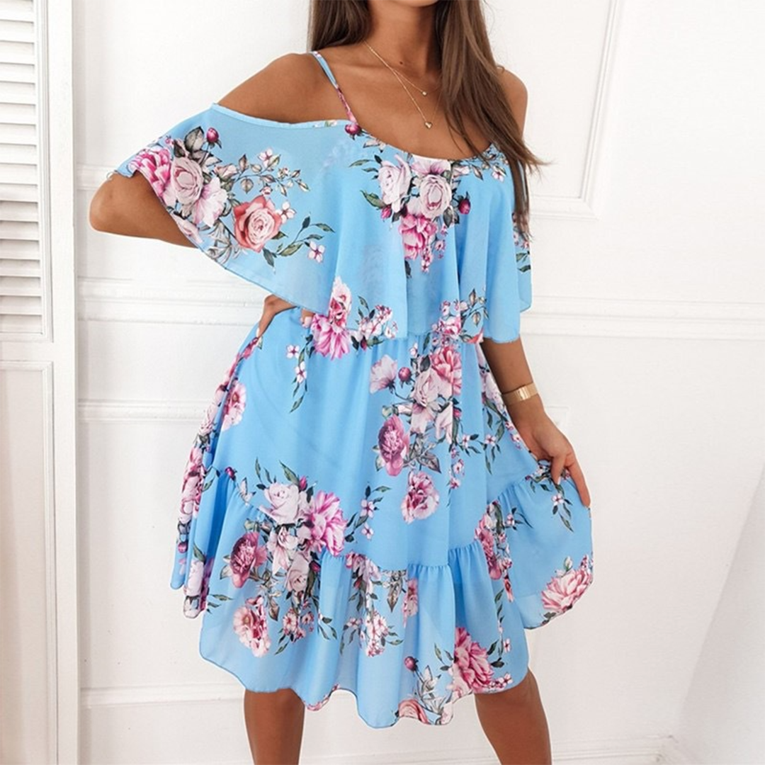 Lena - Kjole med stropper og off-shoulder med en flatterende silhuett