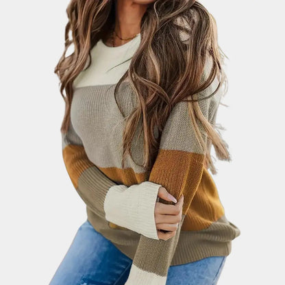 Caroline - avslappet passform fargeblokkgenser med bred rund hals