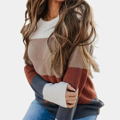 Caroline - avslappet passform fargeblokkgenser med bred rund hals