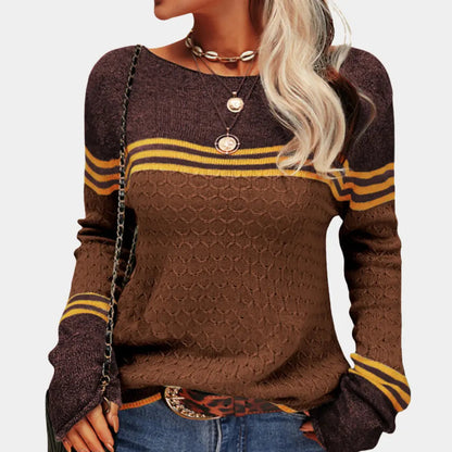 Brooklyn - Fargeblokkgenser med teksturert mønster og bred båthals