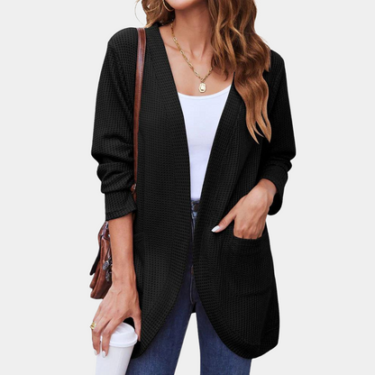 Mia - Avslappet cardigan med åpen front med lommer foran