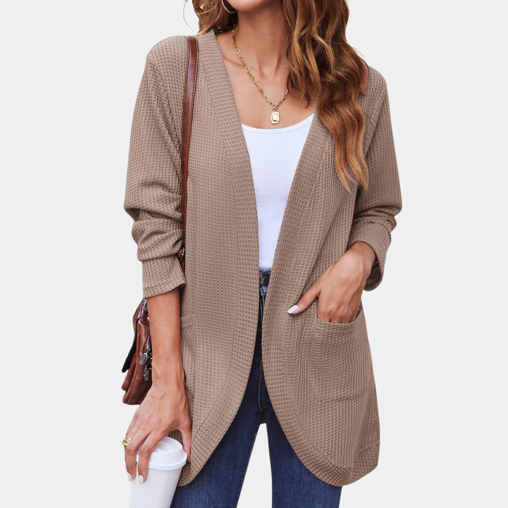 Mia - Avslappet cardigan med åpen front med lommer foran