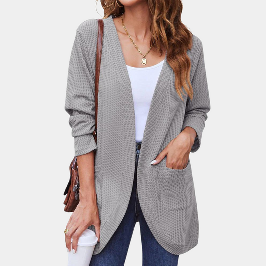 Mia - Avslappet cardigan med åpen front med lommer foran