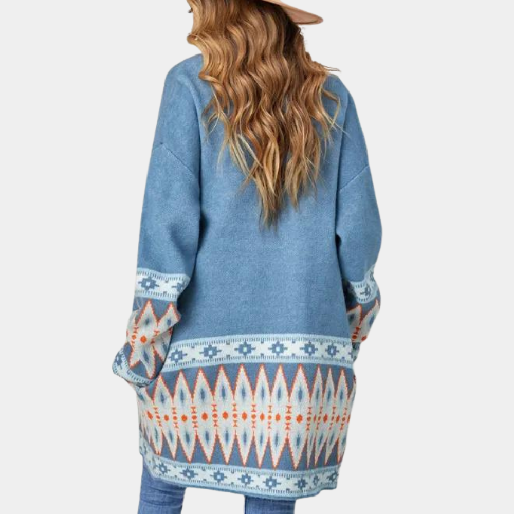 SoftWraps - Koselig boho-kofta med geometrisk mønster