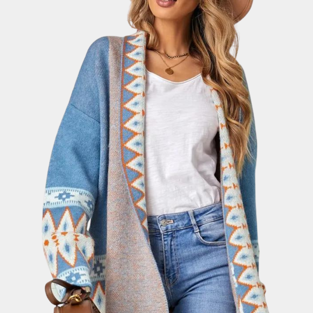 SoftWraps - Koselig boho-kofta med geometrisk mønster