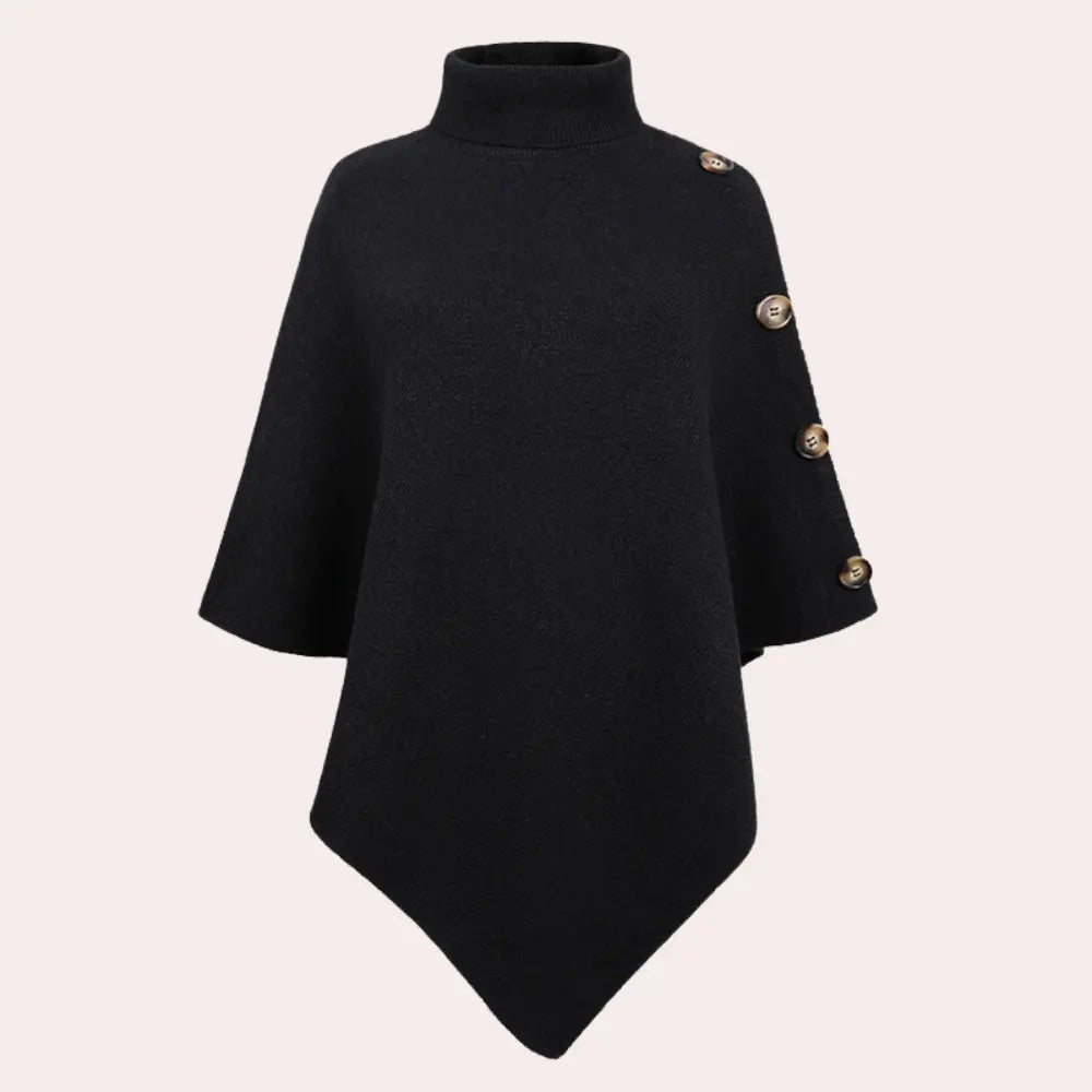 Jessica - Stilig asymmetrisk poncho med knappedetaljer og høy hals