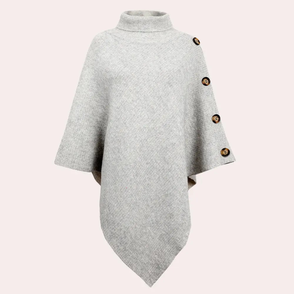 Jessica - Stilig asymmetrisk poncho med knappedetaljer og høy hals