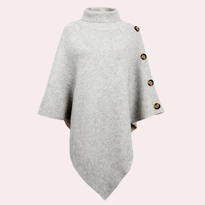 Jessica - Stilig asymmetrisk poncho med knappedetaljer og høy hals