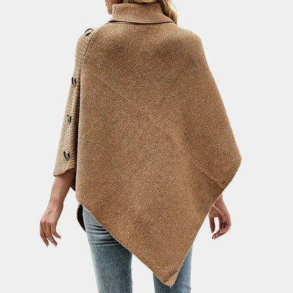 Jessica - Stilig asymmetrisk poncho med knappedetaljer og høy hals