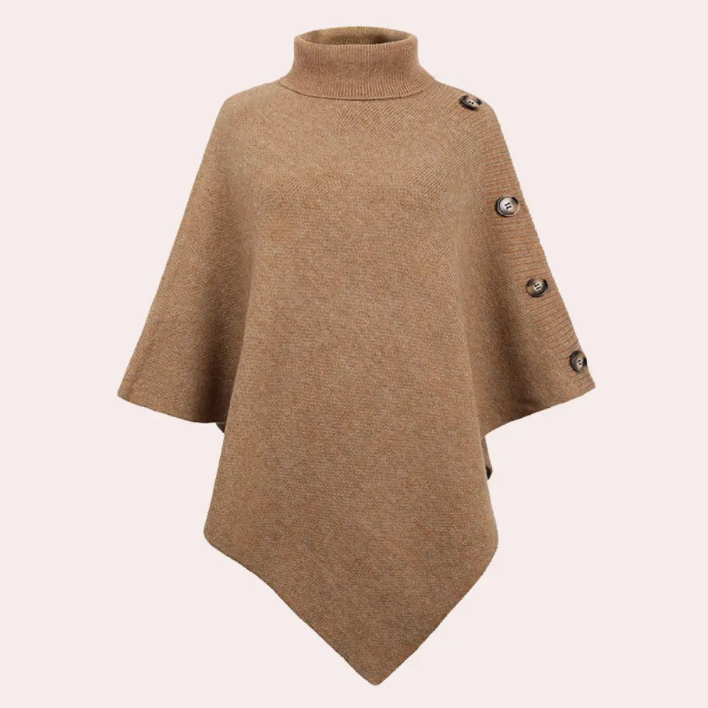 Jessica - Stilig asymmetrisk poncho med knappedetaljer og høy hals