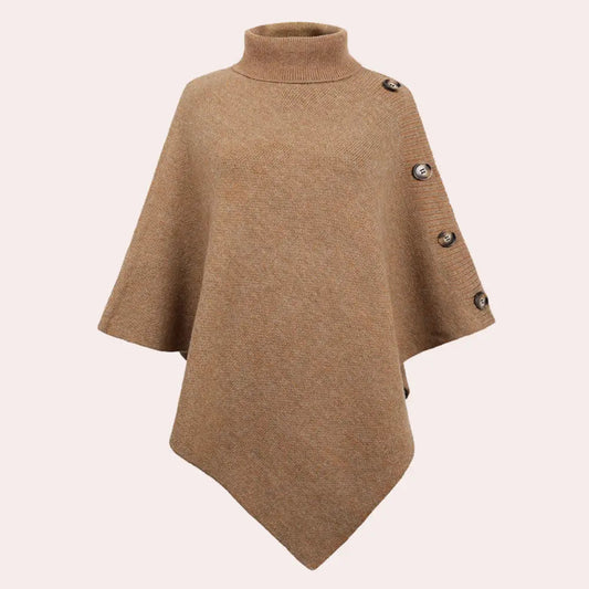 Jessica - Stilig asymmetrisk poncho med knappedetaljer og høy hals