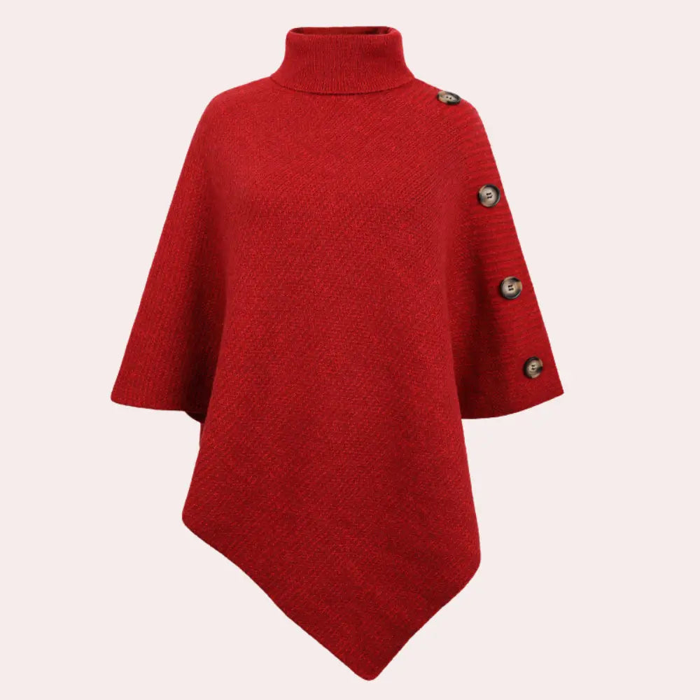 Jessica - Stilig asymmetrisk poncho med knappedetaljer og høy hals